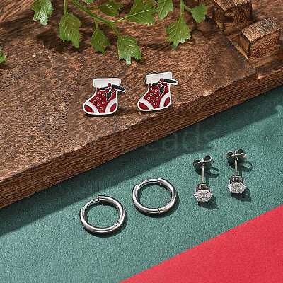 3 Pairs 3 Styles Christmas 304 Stainless Steel Hoop & Stud Earring Sets for Women EJEW-K279-16P-01-1