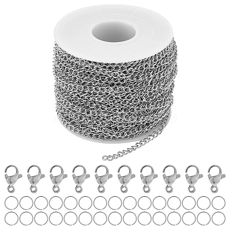 BENECREAT 25m 304 Stainless Steel Curb Chains for DIY Chain Necklace Making Kit CHS-BC0001-07-1