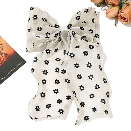 Flower Pattern Cloth Long Bowknot Hair Barrettes PW-WG6129B-07-1