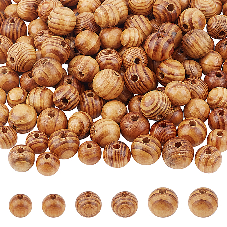 Olycraft 180Pcs 3 Style Round Natural Wood Beads WOOD-OC0001-94-1