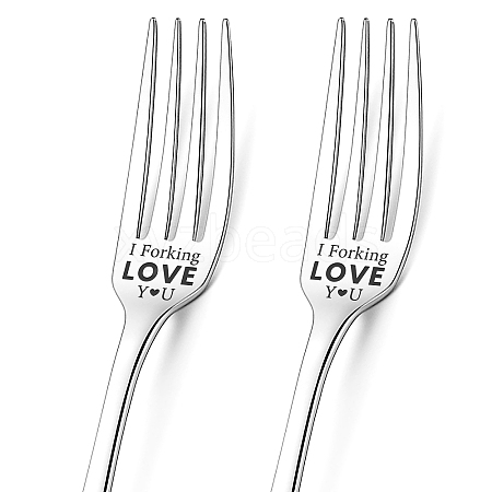 Word Pattern Stainless Steel Fork AJEW-WH0191-003-1