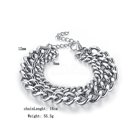 Non-Tarnish Stainless Steel Double-layered Cuban Link Chain Bracelets for Women FV2472-2-1