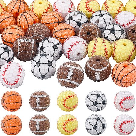 40Pcs 5 Styles Sport Theme Opaque Acrylic Resin Beads MACR-PA0001-05-1
