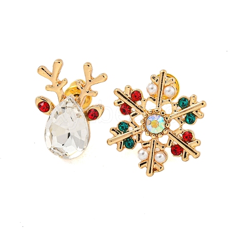 Christmas Alloy Colorful Rhinestone & Plastic Asymmetrical Stud Earrings for Women EJEW-M256-02B-G-1