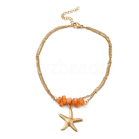 Dyed Natural Shell Chips Charms Anklet AJEW-G049-01G-01-1