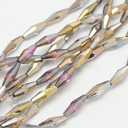 Faceted Half Plated Rice Electroplated Glass Beads Strands EGLA-F103-02C-1