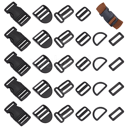 WADORN 60Pcs 6 Style Plastic Adjustable Buckle Set KY-WR0001-04-1