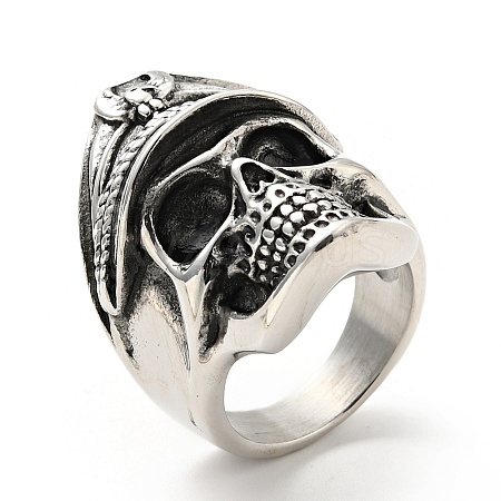 316 Stainless Steel Skull Finger Ring RJEW-C030-07B-AS-1