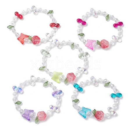 5Pcs 5 Colors Rondelle Electroplate Glass Beaded Stretch Bracelet Sets BJEW-JB10109-S-1