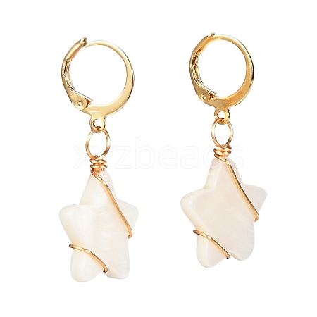 Star Natural Shell Beads Leverback Earrings for Girl Women EJEW-JE04676-1