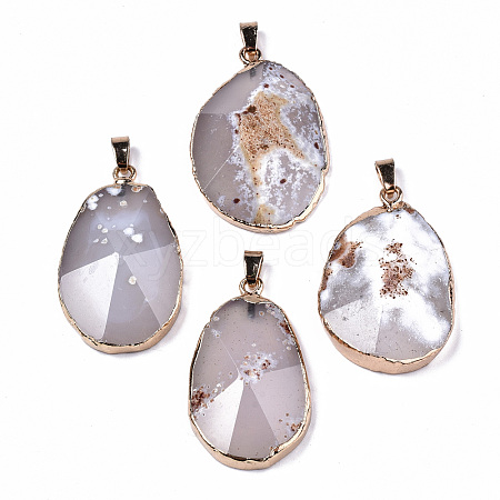 Edge Golden Plated Natural White Agate Pendants G-S359-194-1