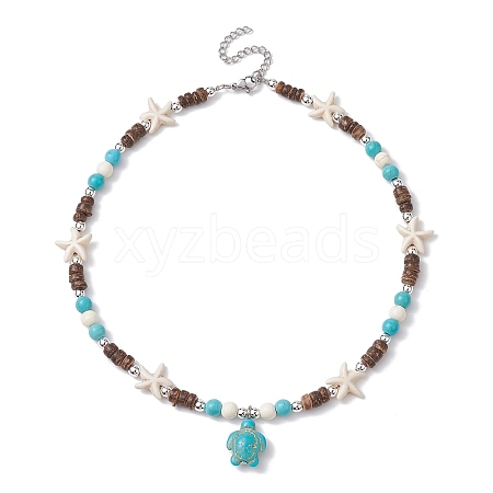 Synthetic Turquoise Tortoise Pendant Necklaces NJEW-JN04573-02-1