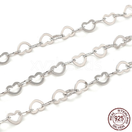 Anti-Tarnish Rhodium Plated 925 Sterling Silver Heart Link Chains STER-NH0001-28B-P-1