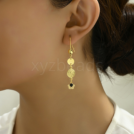 Elegant Brass Coin Flat Round Tassel Hoop Earrings BR6200-1