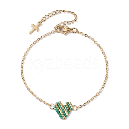 Glass Seed Beads Heart Link Bracelets BJEW-MZ00093-02-1