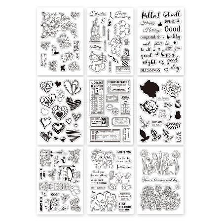 Globleland 9 Sheets 9 Style PVC Plastic Stamps DIY-GL0002-86-1