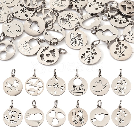  24Pcs 12 Styles 304 Stainless Steel Charms STAS-TA0002-31-1