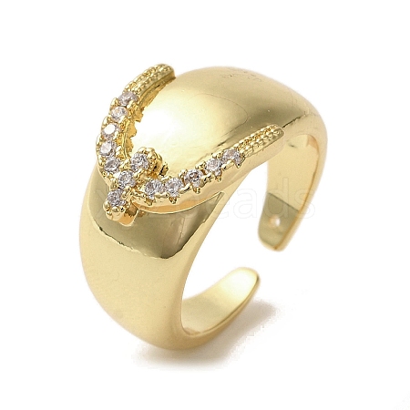 Brass Micro Pave Cubic Zirconia Open Cuff Rings for Women RJEW-G325-01A-G-1