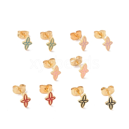 Enamel Star Stud Earrings with 316L Surgical Stainless Steel Pins EJEW-P204-01G-1