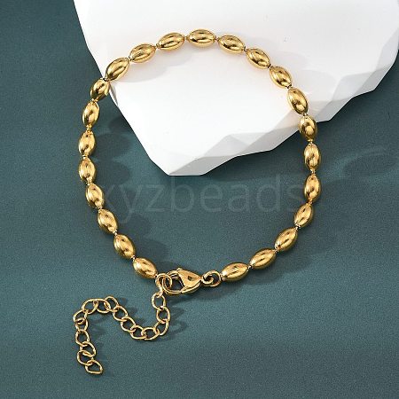 Ion Plating(IP) 304 Stainless Steel Oval Ball Chain Bracelets for Women BJEW-C046-01G-1