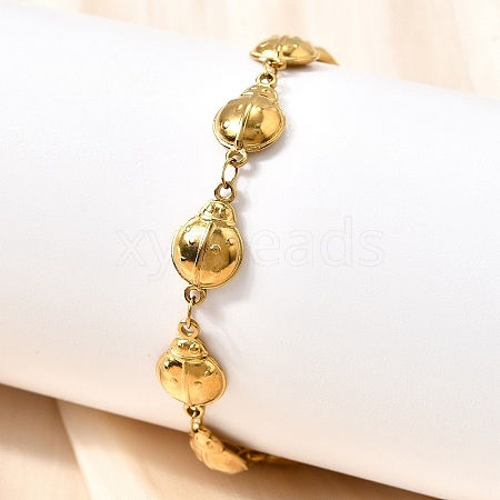304 Stainless Steel Ladybug Link Bracelets for Women BJEW-K226-15A-G-1