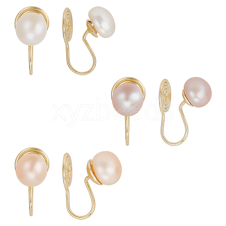 ANATTASOUL 3 Pairs 3 Colors ABS Imitation Pearl Cuff Earrings EJEW-AN0004-65-1