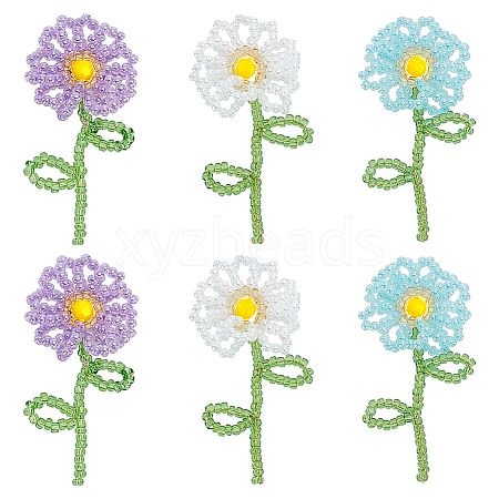 6Pcs 3 Colors Handmade Glass & Seed Beaded Pendants GLAA-FG0001-18-1