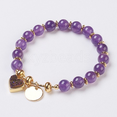 Natural Amethyst Beads Stretch Bracelets BJEW-I261-01E-1