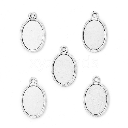 Tibetan Style Antique Silver Alloy Flat Oval Pendant Cabochon Settings X-TIBEP-M022-36AS-1