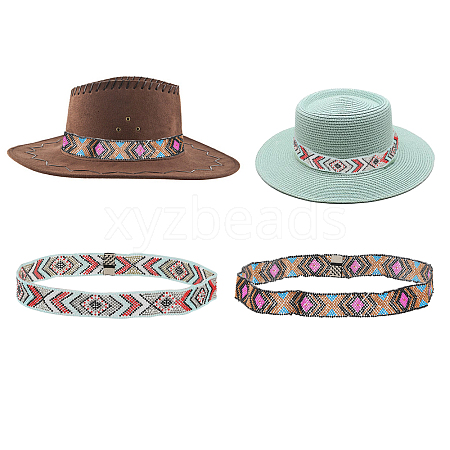 CHGCRAFT 2pcs 2 style Jute Braided & Plastic Hat Belt Sets FIND-CA0008-49-1