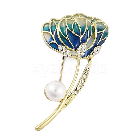 Alloy Crystal Rhinestone & Plastic Pearl Flower Brooch JEWB-M045-06LG-1