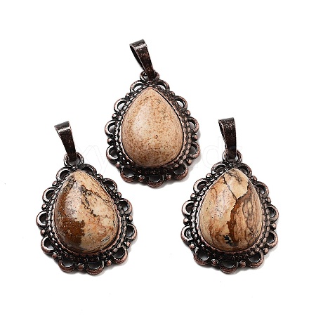 Natural Picture Jasper Teardrop Pendants G-K363-01R-21-1