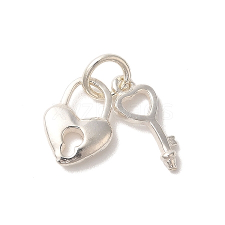 925 Sterling Silver Key & Heart Lock Charms with 925 Stamp and Jump Rings FIND-U013-04S-1