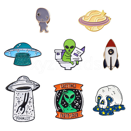 Sparkeads 8pcs 8 style Alien Theme Enamel Pins JEWB-SK0001-01-1