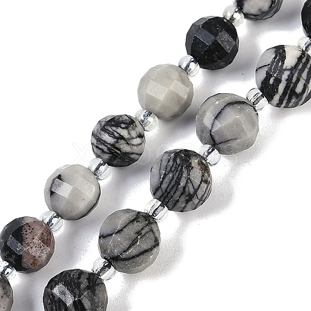 Natural Black Netstone Beads Strands G-G182-B32-03-1