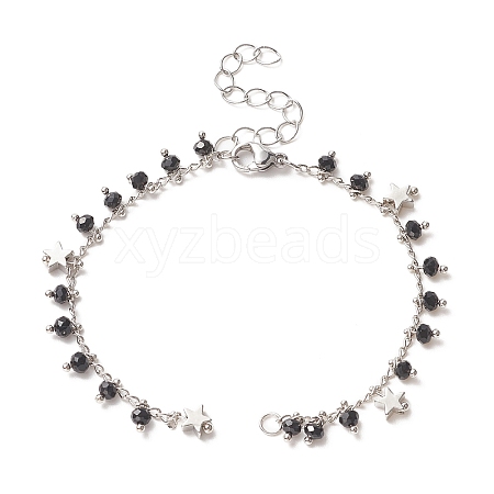 Faceted Round Glass Charms Chain Bracelet Making AJEW-JB01151-01-1