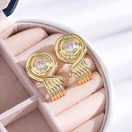 Rack Plating Brass Micro Pave Clear Cubic Zirconia Stud Earrings for Women EJEW-C125-27B-G-1