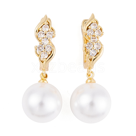 Rack Plating Brass Clear Cubic Zirconia ABS Pearl Earrings EJEW-S219-15G-10-1