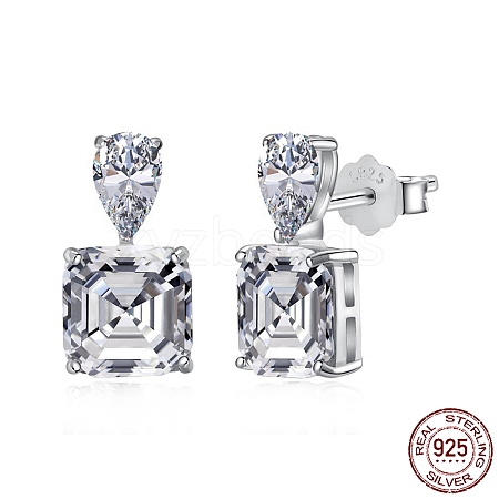 Rhodium Plated 925 Sterling Silver Micro Pave Cubic Zirconia Ear Studs for Women EJEW-P231-96P-1