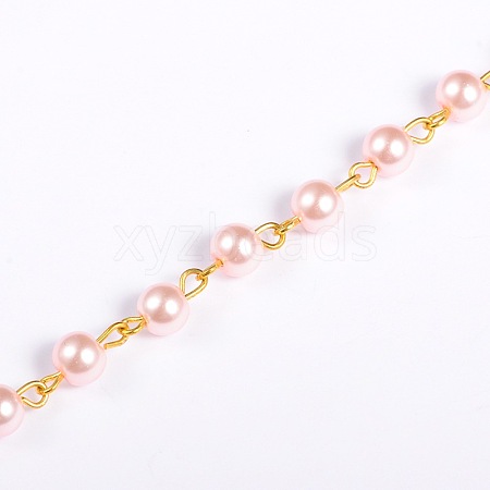 Handmade Round Glass Pearl Beads Chains for Necklaces Bracelets Making AJEW-JB00036-04-1