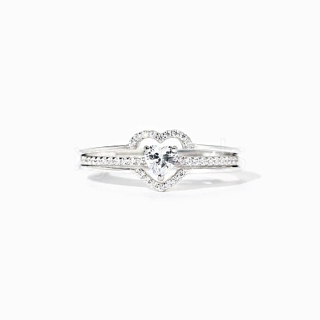2Pcs Heart 925 Sterling Silver Micro Pave Clear Cubic Zirconia Finger Rings for Women FS-WG4005F-06-1
