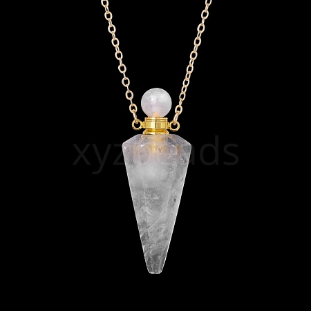 Natural Quartz Crystal Faceted Cone Perfume Bottle Pendant Necklace PW-WG8F691-10-1