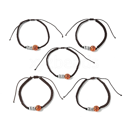 Adjustable Number Cube & Basketball Acrylic Braided Bead Bracelets for Women BJEW-JB10821-1