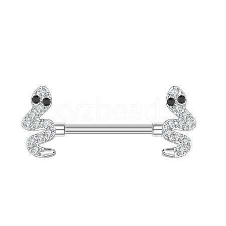 304 Stainless Steel Clear Cubic Zirconia Nipple Bar WGA11FA-03-1