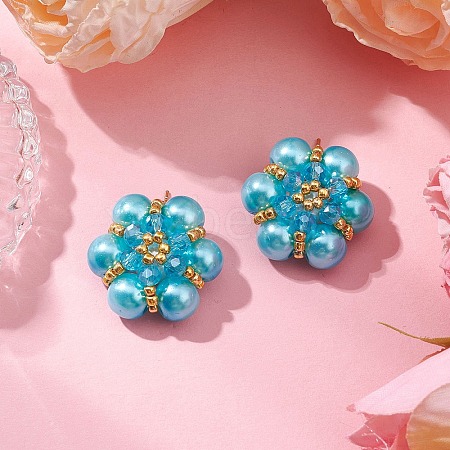 Glass Seed Beads Flower Stud Earrings EJEW-MZ00349-04-1