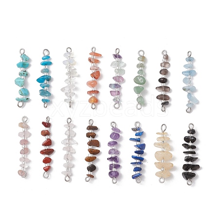 16Pcs 16 Styles Natural Mixed Stone Chip and Glass Seed Beaded Connector Charms PALLOY-JF03328-02-1