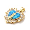 Rack Plating Brass Micro Pave Cubic Zirconia with Synthetic Opal Pendants KK-D088-34G-3