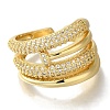 Rack Plating Multi-layer Brass Clear Cubic Zirconia Wide Open Cuff Rings RJEW-S411-16G-2