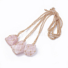 Adjustable Natural Rose Quartz Pendant Necklaces G-T097-10-1