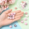 24Pcs 6 Styles Printed Round Silicone Focal Beads SIL-YW0001-76A-5